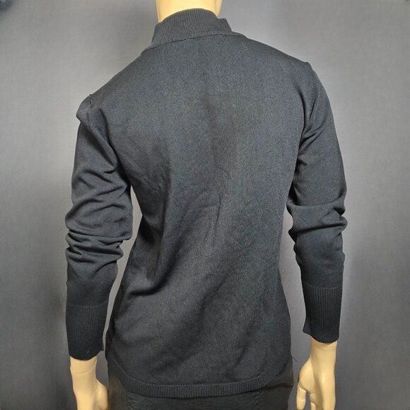 Vintage Black Sweater Silver Sequined Beaded Bird Size M High Neck 90s Y2K - Picture 10 of 11